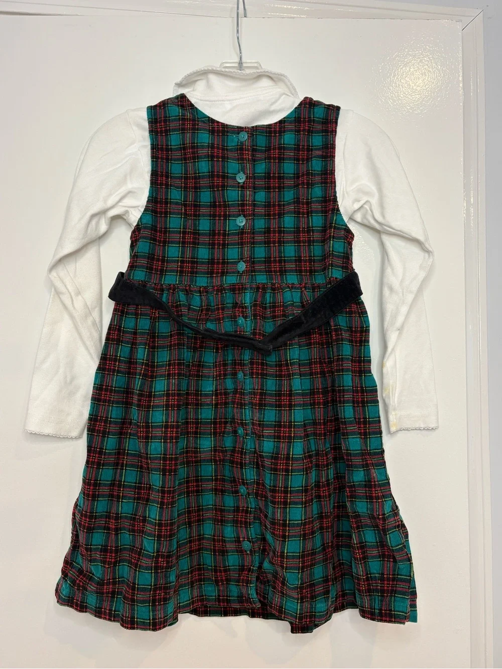 Gymboree Vtg ‘90s Girls 2-piece Outfit Green Plaid Corduroy Dress & Top XXL READ